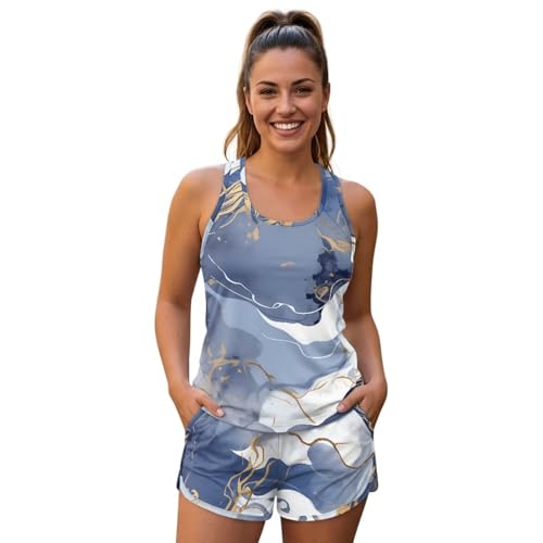 Glomenade Cartoon Marble Womens Modest Tankini Bathing Suits, Two Piece