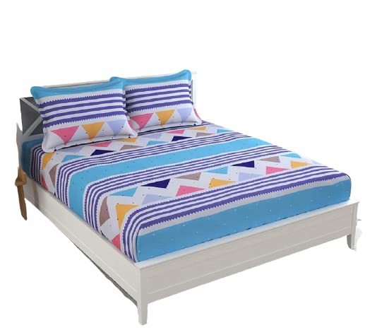 TRIPT HOME DECOR Luxurious Elastic Fitted Glace Cotton King Size(78X72 Inches Upto 6 Inches)Bedsheet With 2 Pillow Covers-200TC Multi Triangle (B0BQ3WW3C2) Amazon Price History, Amazon Price Tracker