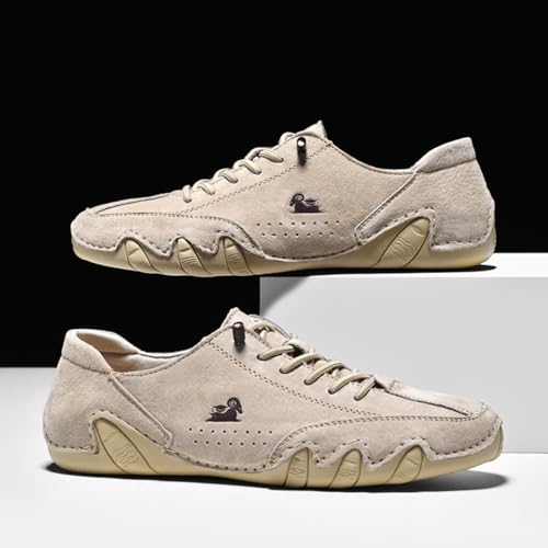 Driving Shoes for Men Beck Shoes Mens Shoes Casual Slip Ons Mens Fashion Shoes Comfort Handmade Chukka Dress Walking Shoes size11.5 Khaki2