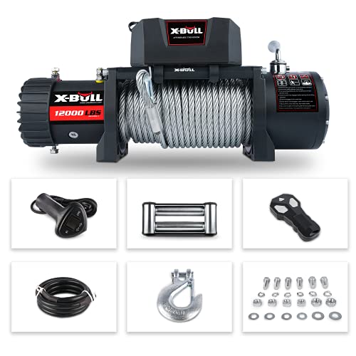 X-BULL12V Wireless Steel Cable 12000LBS/5443KGS Electric Winch for 4WD 4x4 Off Road Vehicle Boat Truck