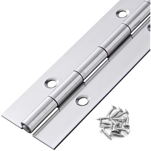 Heavy Duty Piano Hinge 48 Inch x 1.2 Inch Stainless Steel Continuous & Piano Hinges with Holes, Piano Boat Hinges for Cabinet, Door, DIY Wood Boxes, 0.060" Leaf Thickness, 1.2" Open Width Cover