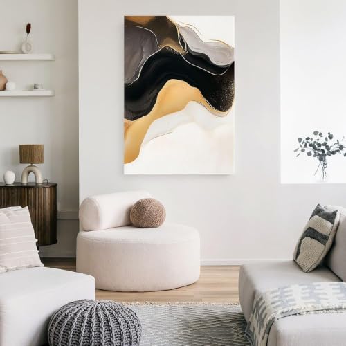 Lienzo abstracto negro oro para decorar el salón de forma moderna con arte elegante 40x60cm 3