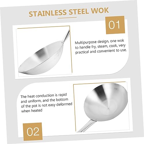Garneck Stainless Steel Wok Commercial Griddle Induction Wok Home Wok Pan Chefs Accessories Reheating Pot Light Traditional Wok Skillet Wok Camping Skillet Pan Duty Japanese-style Deep Wok, Silver