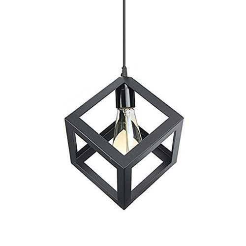 STOEX Suspension luminaire vintage cage cube, Lustre industriel métal corde ajustable pour salon cuisine chambre