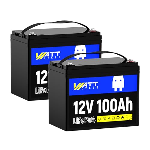 Image of WattCycle 12V 100Ah LiFePO4 Lithium Battery 2 Pack - Built-in 100A BMS, BCI Group 24, 15000 Cycles, Low-Temperature Protection - Ideal for RVs, Golf Cart, Home Energy Storage, Marine (2 Pack)