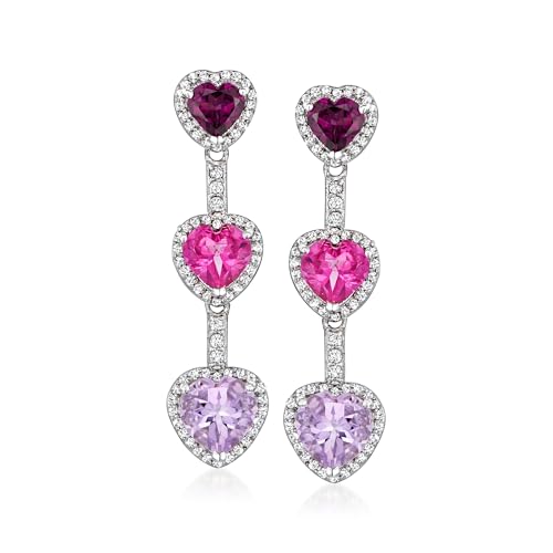 Ross-Simons 9.20 ct. t.w. Multi-Gemstone Heart Drop Earrings in Sterling Silver -  JSE7 213478 DRP SS