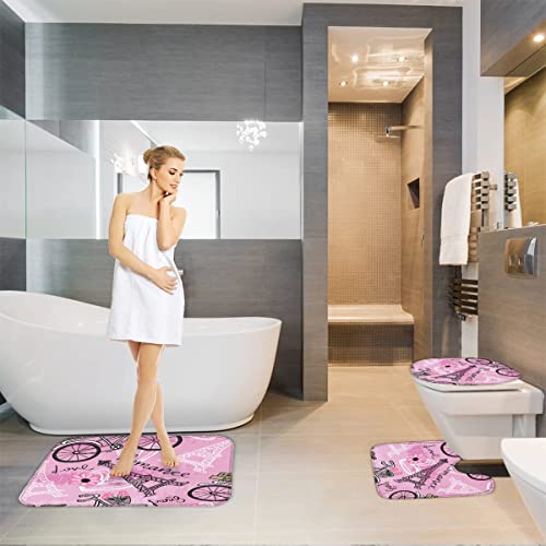 Badezimmer Badematte 3 Teilig Set Eiffelturm rutschfest Badteppiche Saugfähig Memory Foam Badezimmermatte Weich WC… – Bild 5