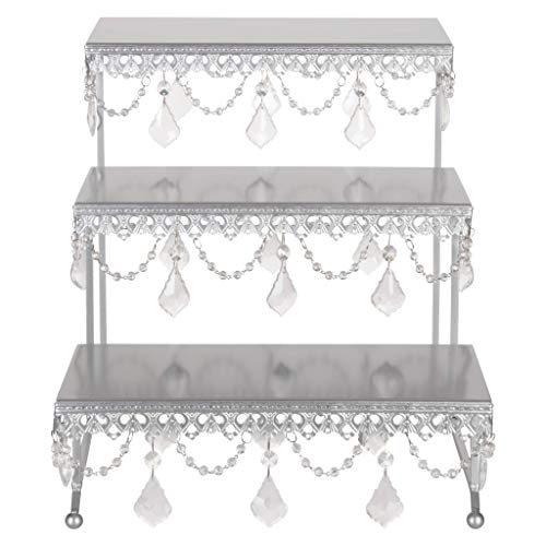 Amalfi Decor 3 Tier Dessert Cupcake Stand, Rectangular Metal Plate Tower Tray Holder With Crystals, Silver #TOP1