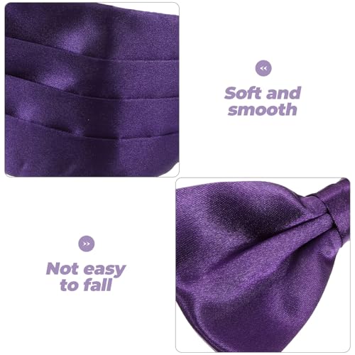 Set de corbata de moño, fajín y pañuelo de bolsillo morado miniatura 3