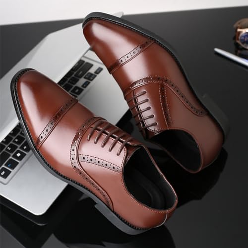 Men's Leather Casual Oxford Shoes Classic Round-Toe Low Top Block High Heel Shoes Classic Lace Up Oxfords Dress Shoes Faux Patent Leather Tuxedo New4