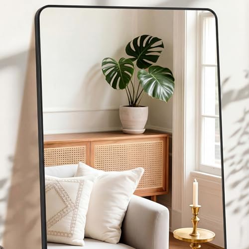 Image of NEWBULIG 20X28 Inch Bathroom Mirror, Rectangle Wall Mirror with Rounded Corners, Black Vanity Mirrors for Bathroom Sink with Metal Frame for Bedroom, Entryway, Hangs Horizontally or Vertically