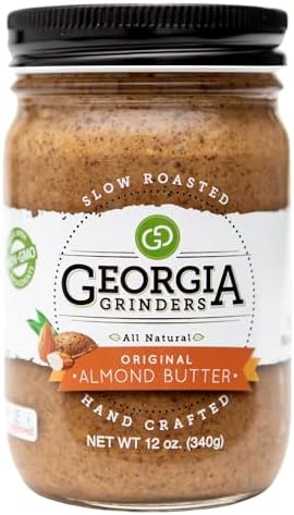 Georgia Grinders Original Almond Creamy Gourmet Nut Butter Spread, Whole30 Approved, Non-GMO, Gluten Free, No Palm Oil, No Added Sugar, Paleo and Vegan Friendly, 12 Ounce (1 Pack)