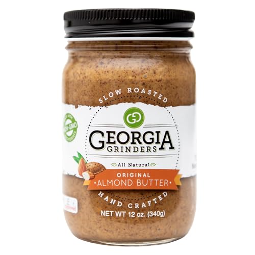 Georgia Grinders Original Almond Creamy Gourmet Nut Butter Spread, Whole30 Approved, Non-GMO, Gluten Free, No Palm Oil, No Added Sugar, Paleo and Vegan Friendly, 12 Ounce (1 Pack)