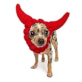 Zoo Snoods Devil Costume for Dogs & Cats Halloween (Small) - No Flap Ear Wrap Hood for Pets, Dog Devil Ears for Winters, Easter, Christmas & New Year, Soft Yarn Ear Covers
