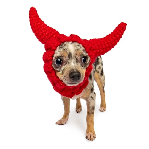 Zoo Snoods Devil Costume for Dogs & Cats Halloween (Small) - No Flap Ear Wrap Hood for Pets, Dog Devil Ears for Winters, Easter, Christmas & New Year, Soft Yarn Ear Covers