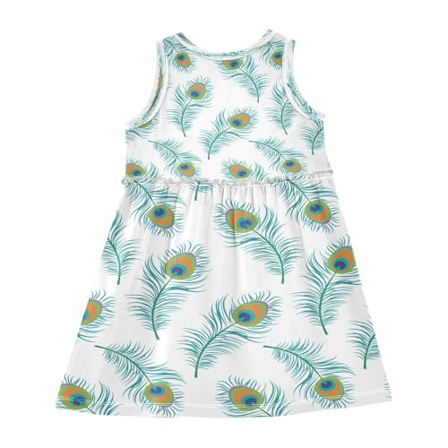 Girls Peacock Feather Dress Sleeveless Dress Summer Cotton Sundress 8Y2