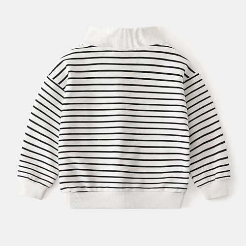 Toddler Boys Girl High Collar Sweatshirt Winter High Collar Striped Keep Warm Tops with Zipper (White, 3-4 Years)2
