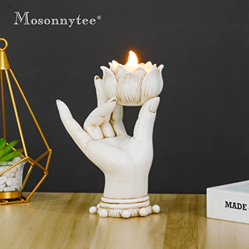 Meditation Accessories Tea Lights Candle Holder Buddha Decor Spiritual Decor Hand Candle Holder Sculpture Antique Collectible Figurines Feng Shui Decor For Home Office (White) #TOP4