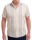 Double TWO Camisa de manga corta para hombre, de algodón, ajuste clásico, con estampado de rayas geométricas, beige, XL