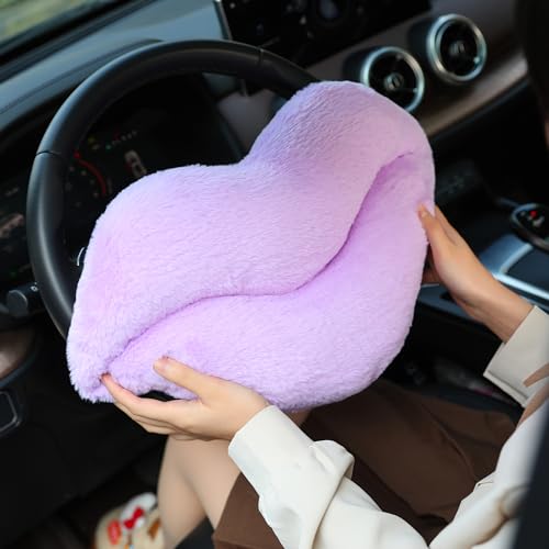 Sexysamba 2 Pack Lip Shaped Car Headrest Pillow, Comfortable Soft Head Rest Cushion Kawaii Car Accessories Cute Car Neck & Seat Pillow for Driving Travelling Office Home Decor - Rose Red Lip