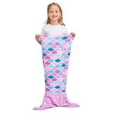 Softan Kids Mermaid Tail Blanket, Soft Flannel Blanket, Girl's Mermaid Toys, Toddlers Girls Fleece Mermaid Tail Blanket with Star, Fish Scale Pattern, Purple, Gifts for Girls, 17' x 39'