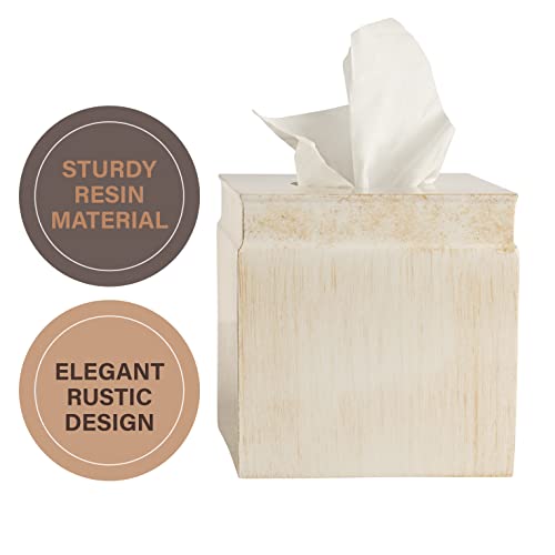 Image of Rustic Luxe Beige Square Resin Tissue Box Cover
