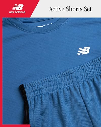 Image of New Balance Boys Shorts Set - 4 Piece Short Sleeve Boy TShirt & Gym Athletic Shorts for Boys - Kids Youth Activewear Set