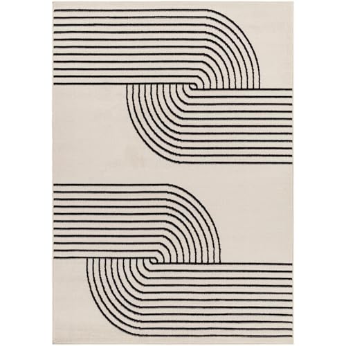 Livabliss Hialeah Tapis Moderne Abstrait - Tapis Salon, Salle à Manger, Chambre Adulte et Ado, Cuisine - Design Marbre Moucheté Multicolore, Poil Ras Doux 80x150 cm - Blanc, Noir