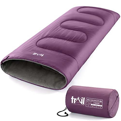 Trail Kids Sleeping Bag, Mini Envelope 200gsm, 2 Season Summer Spring Autumn, Boys, Girls, Outdoor Camping, Lightweight Compression Carry Bag, 160cm x 65cm