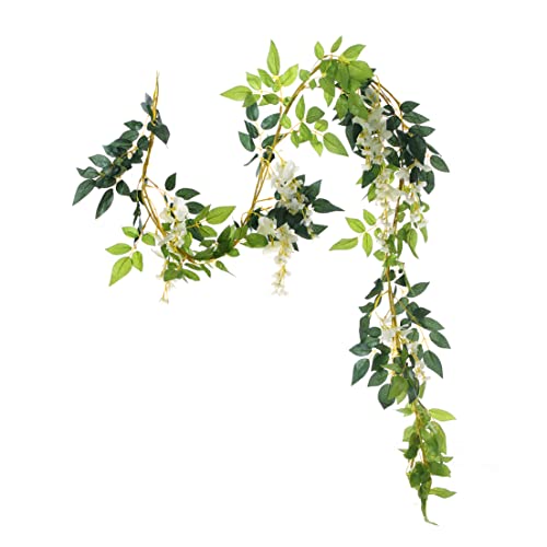 Sunrisee 2 Pcs Artificial Flowers 6Ft Silk Wisteria Ivy Vine Hanging Flower Greenery Garland For Wedding Party Home Garden Wall Decoration, White #TOP5