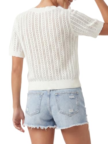 Womens Summer Tops Knit Short Sleeve Sweater V Neck Hollow Out Crochet Tops — view 4