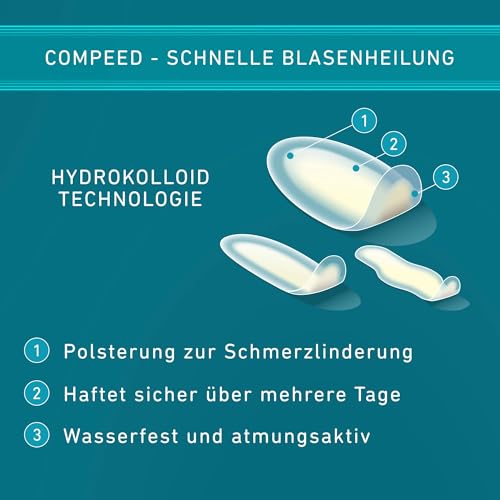 Compeed Blasenpflaster Mixpack – Hydrokolloid-Pflaster in verschiedenen Größen – gegen Blasen an Fersen, Zehen und für kleine Blasen, 5 Pflaster