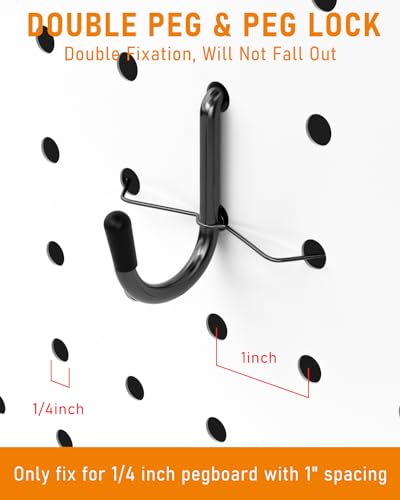 Incly 176Pcs Extra Thick Black Pegboard Hooks Set, 1/4 Inch Heavy Duty Metal Peg Board Hook Assortment With Peg Lock Pegboard Accessories For Garage Wall Organizer Hanging Tools thumb #4