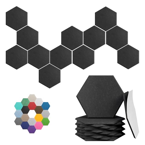 Hexagonal Acoustic Panels-18 Pack High-Density Sound Absorbing Panels 12"X10"X0.4" for Enhanced Noise Reduction, DIY Design, Idea for Studios, Offices, and Home Theaters(Black)