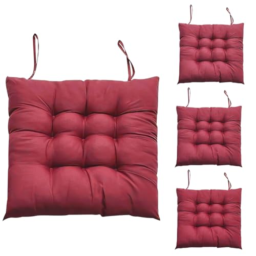 Hengrongshen 4 Piezas Cojines para Sillas Borgoña, Cojin Silla Exterior 40 x 40 Cm, Cojin Silla con Correa, Cojines Sillas Terraza para Silla de Jardín, Silla de Ordenador, Silla de Oficina