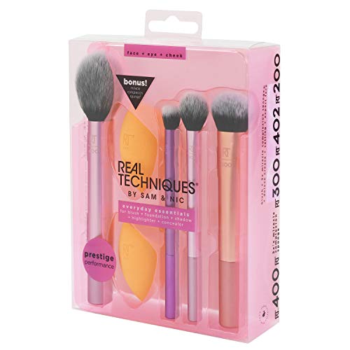 Real Techniques Makeup Brush Set with 2 Sponge Blenders for Eyeshadow, Foundation, Blush, and Concealer, Set of 6