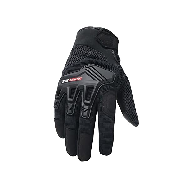 TVS Riding Gloves for Men-Mesh for Ventilation, Bike Riding Gloves With Touch Screen Compatible & Visor Wiper Fingertips, TPR Protection for Knuckles-Premium Bike Gloves for Riding Comfort (Black-M)