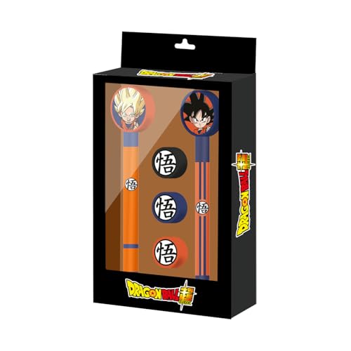 Karactermania Dragon Ball (Bola de Dragón) Ultra Instinct-Pack de Bolígrafo de Gel Borrable + Lápiz Eternal + 3 Gomas, Negro, 14 x 23 cm