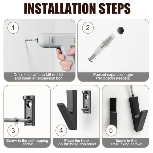 Garderobenhaken Matt, 6 pcs Kleiderhaken Wand, Kleiderhaken zum Schrauben, Haken für Akustikpaneele, Wandhaken Garderobe, für Wohnzimmer Schlafzimmer Badezimmer und Küche, Garderobe Jacken Hut