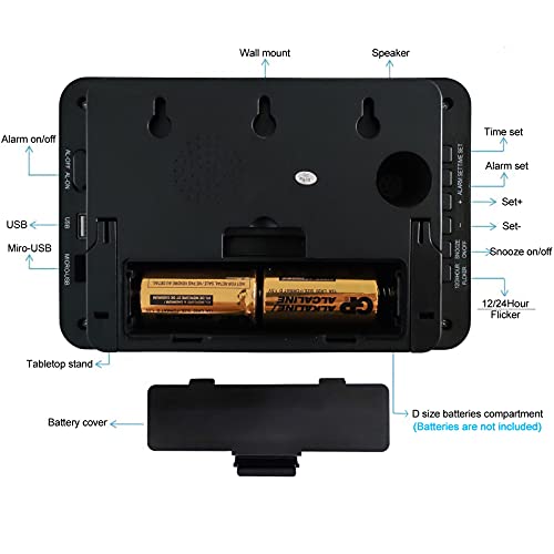 Eutukey Digital Wall Clock Battery Operated, 3" Led Large Alarm Clock, Low Brightness Display, 2 Pcs D-Type Batteries Last About 12 Months, For Bedroom, Living Room (Can't Read In Strong Light #TOP1