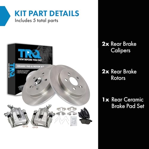 Image of TRQ Rear Brake Pad & Rotor Kit Ceramic Compatible with 2009-2010 Pontiac Vibe 2009-2018 Toyota Corolla 2009-2013 Matrix