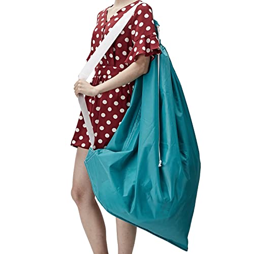 Nicogena 2 Pack Laundry Bag With Shoulder Strap, Sturdy Drawstring Rips And Tears Resistant Nylon Fabric, Collapsible Large Clothes Storage For College, Sky Blue&Black #TOP5
