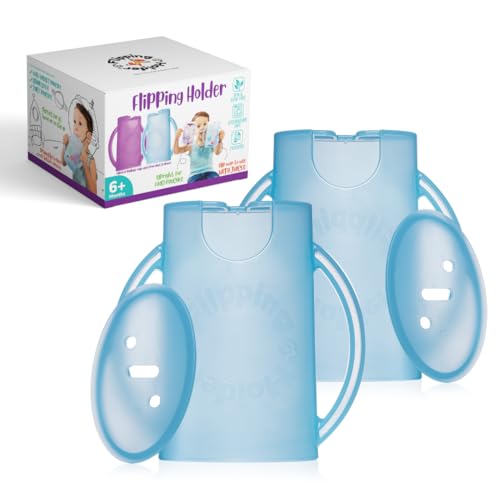 Image of Flipping Holder Squeeze Proof Food Pouch Holder for Toddlers, Babies, Kids, Mess Free No Squeeze Juice Box Drink and Applesauce Snack Holder with Easy Grip Handles and Lid