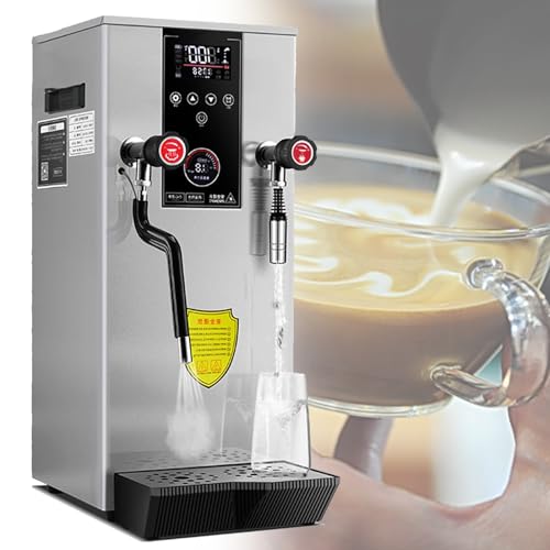 SXYKXYDL 2500 W kommerzielle Milchaufschäummaschine, Dampfmilchaufschäumer, 220 V elektrischer Milchschaumbereiter, mit 2 LCD-Temperaturanzeigen, für Kaffee- und Teeläden, Silber