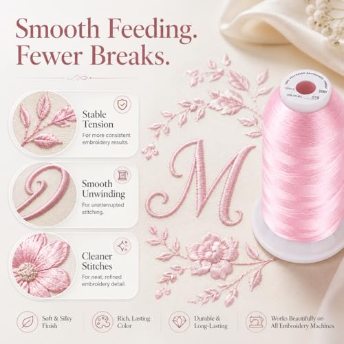 Image of Simthread Embroidery Machine Thread 5000M 40WT Polyester, Salmon Pink 079 | 5000M 40WT polyester thread feeds smoothly for home or commercial embroidery projects.