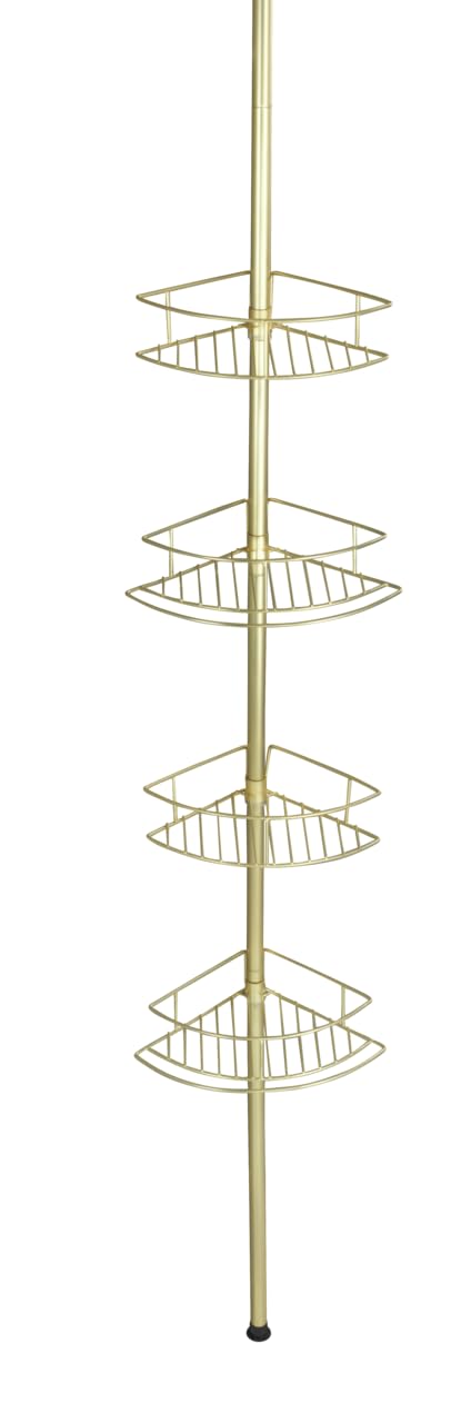 WENKO Dolcedo Gold - Estantería esquinera telescópica con 4 estantes para champú, gel de ducha y otros (31 x 65-275 x 23 cm)