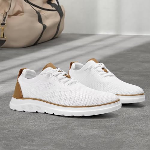 Men's Mesh Sneakers Oxfords Lace-Up Lightweight Casual Walking Shoes Driving Shoes White2