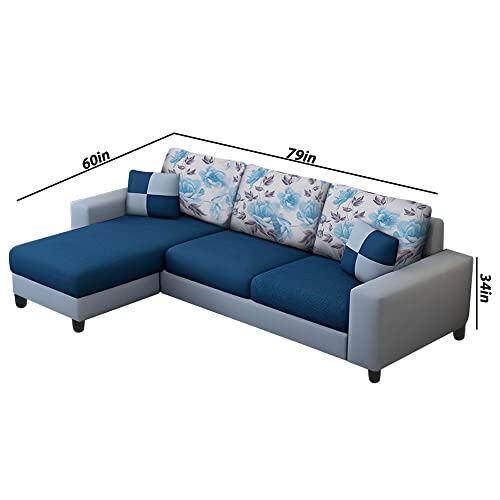 Image of Orland 4 Seater LHS L Shape Sofa Set for Living Room | Color - Blue Grey