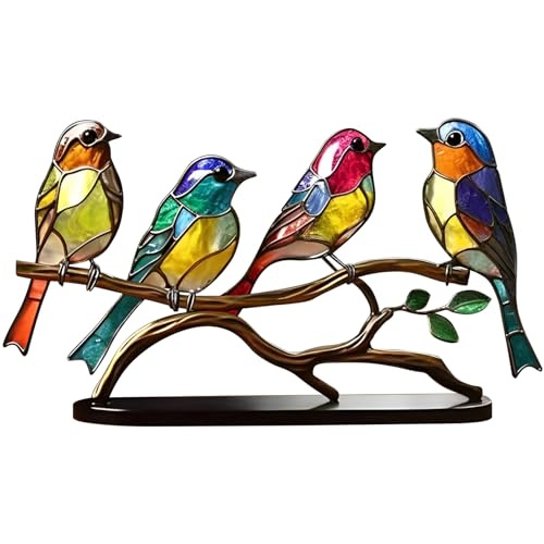 NASSMOSSE Stained Glass Birds On Branch Ornament