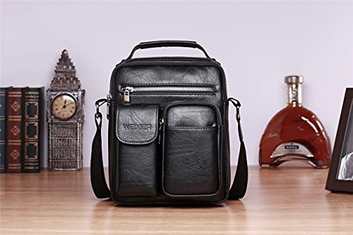 WEIXIER Bolsas Masculinas de Ombro de couro bolso duplo 3 cores (preto)